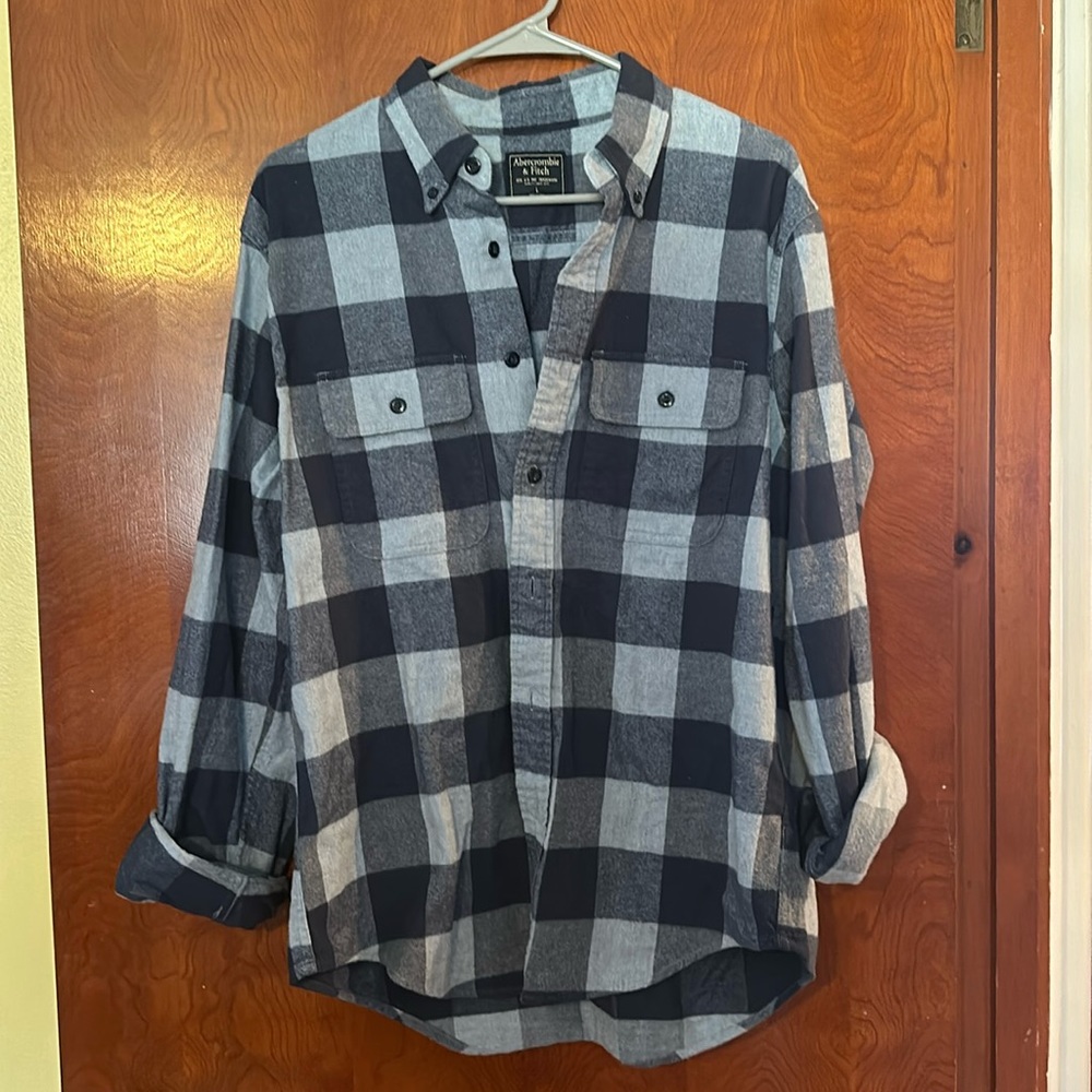 Blue checkered flannel shirt